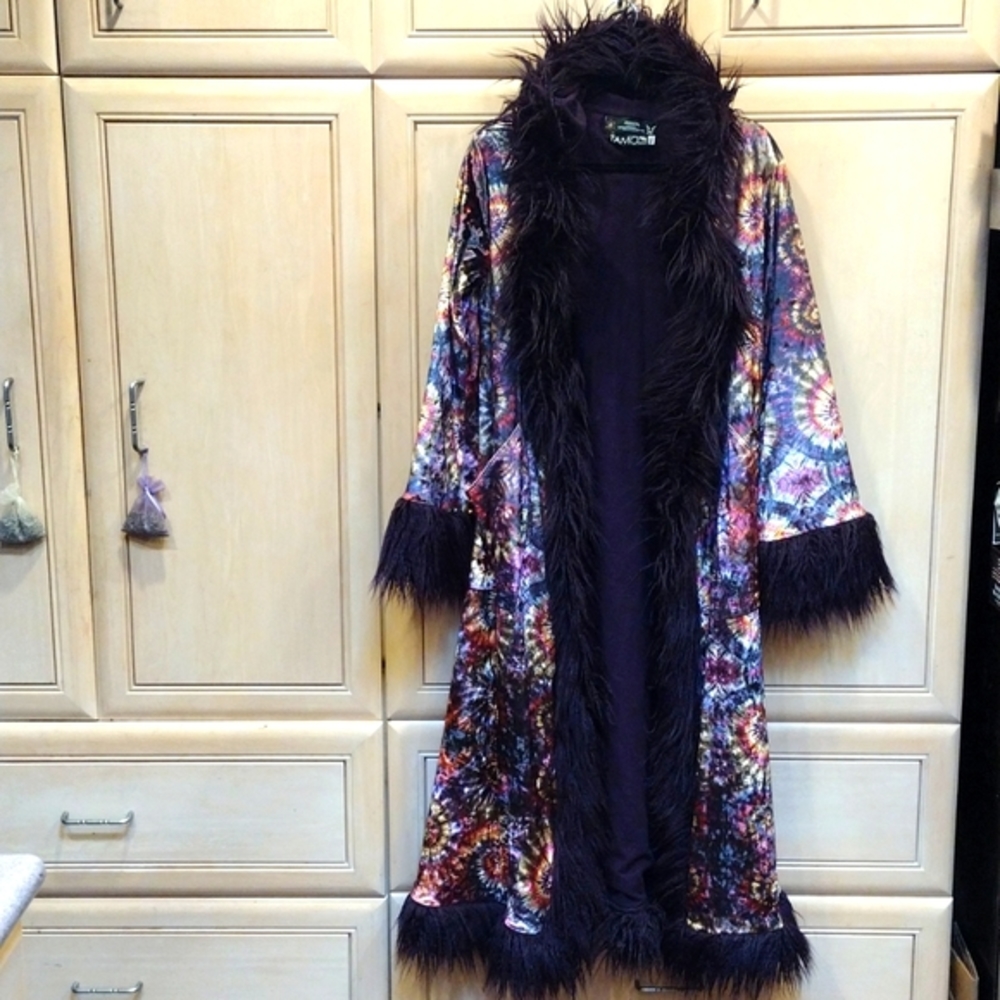 🔥Vintage Tamo Velvet Reversible Purple Tie Dye Faux Fur Baroness Coat